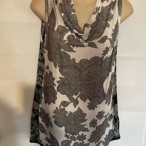 CAbi Black and White Floral Cowl Neck Blouse